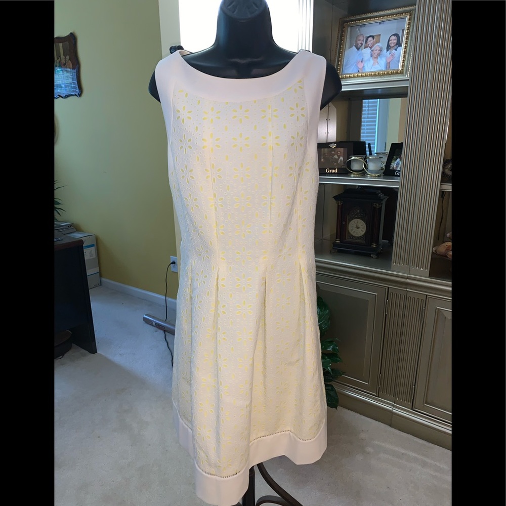 White and yellow eyelet dress by J Howard size 14